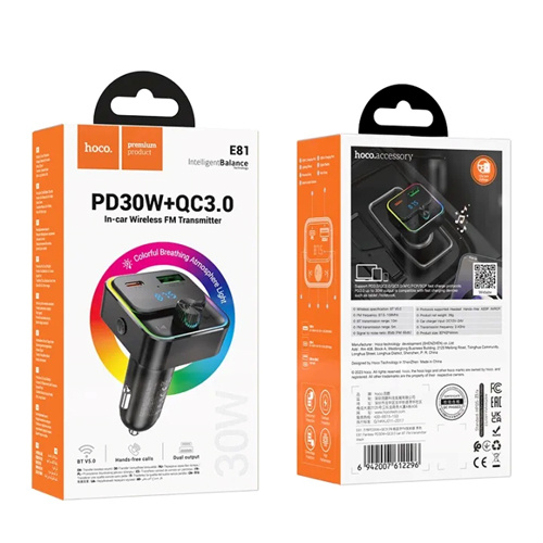 Hoco 30W Dual Output Car Charger with Wireless FM Transmitter E81