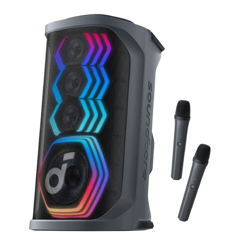 Anker SoundCore Rave 3S Al Karaoke Speaker with 2 Wireless Microphones, 160W Sound, Al Vocal Removal, Vocal Enhancer, Reverb, Light Show, Portable Design 12H Playtime (Plastic Bag)